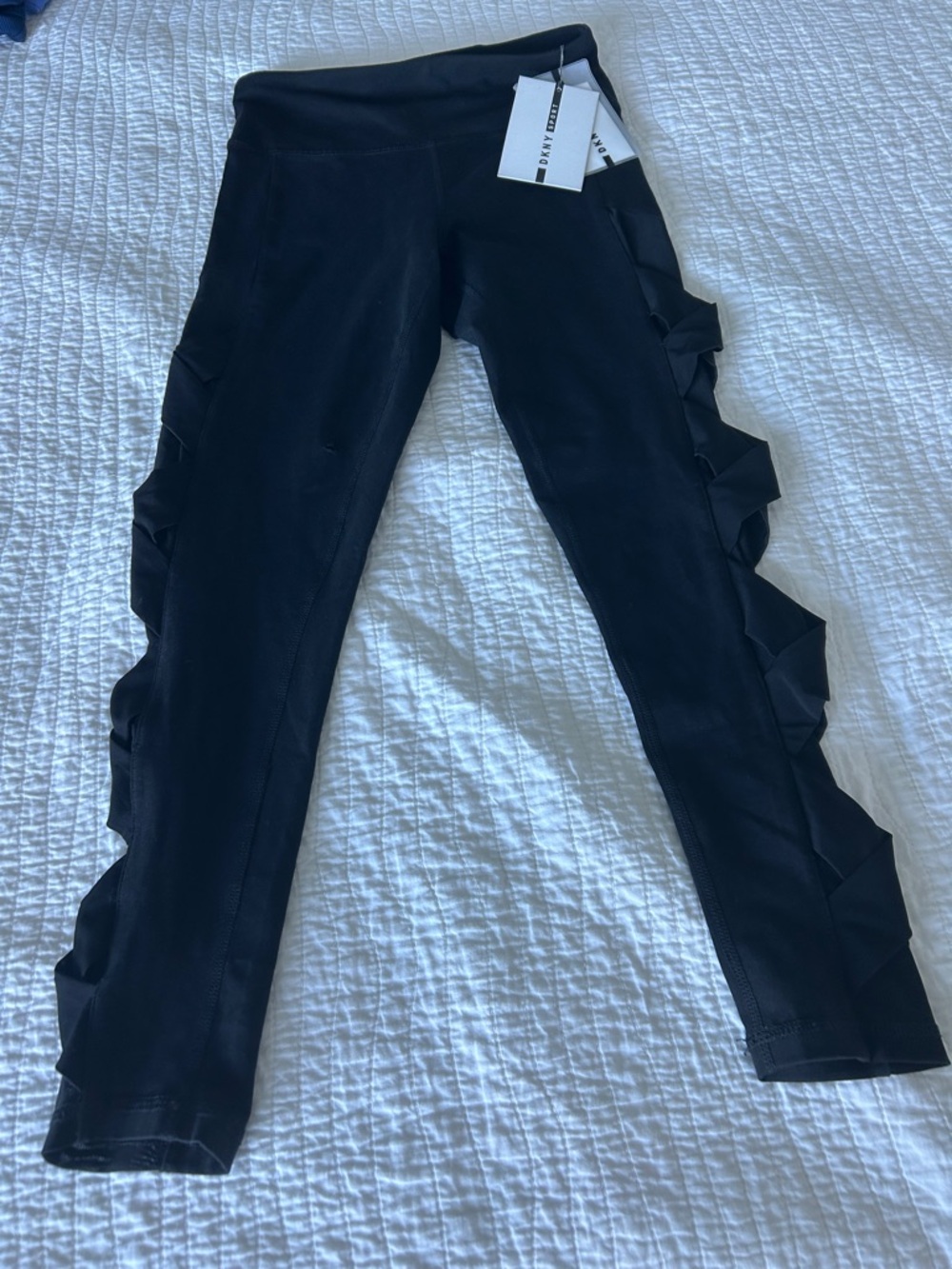 DKNY Black Girls' Leggings with Side Ruffle Detail